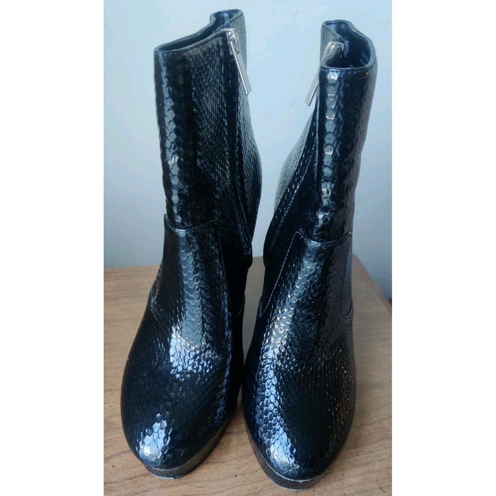 Aldo Womens Platform Ankle Boots Black Snake Print Side Zip Size 8 **See  Pics**